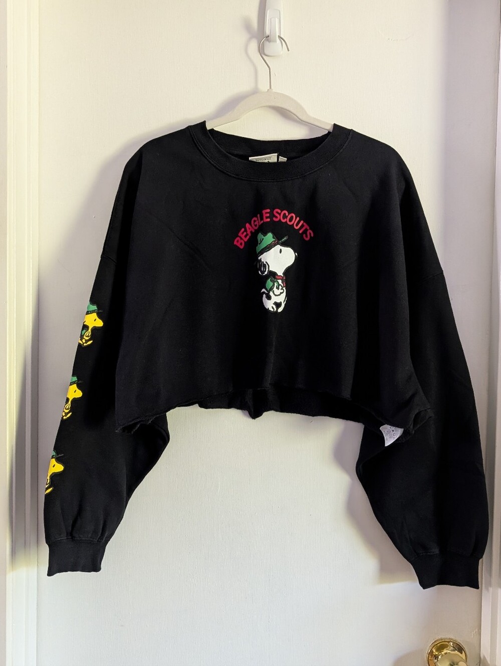 Peanuts Beagle Scout X Aeropostale Black Camping Cropped Pullover Sweater 2XL